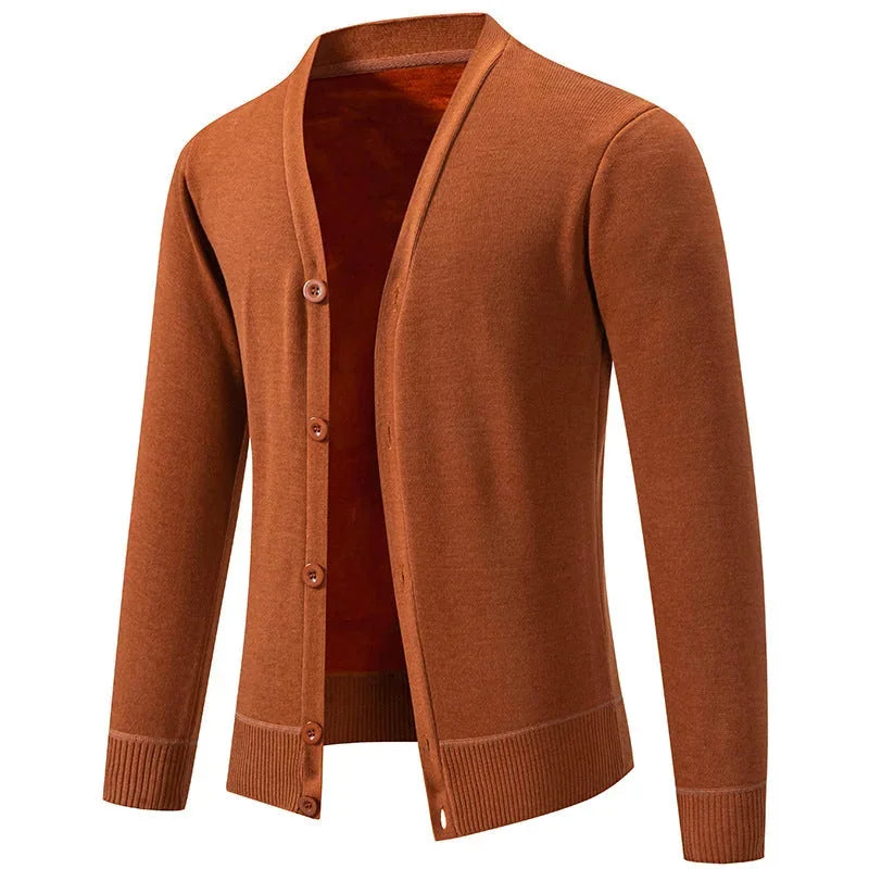 Men's V-Neck Cardigan with Button-Front Placket & Ribbed Cuffs