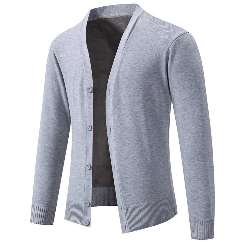 Men's V-Neck Cardigan with Button-Front Placket & Ribbed Cuffs