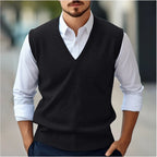 Black Men's Lightweight V-Neck Sweater Vest with Ribbed Trim — Dexter