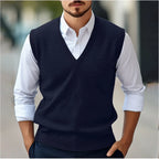 Blue Men's Lightweight V-Neck Sweater Vest with Ribbed Trim — Dexter