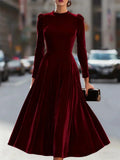 Women's Velvet Maxi Dress with Puff-Shoulder Detail & Long Sleeves — Mia