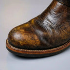 Dark Brown Men's Vintage Buckle Boots with Adjustable Straps & Round Toe — Benedict - Toe Close Up