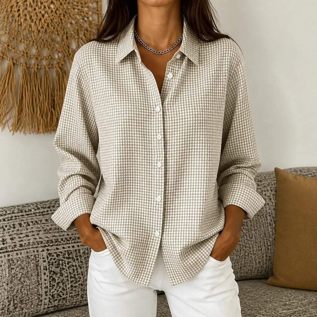Apricot Women's Vintage Plaid Shirt with Button-Front & Relaxed Fit