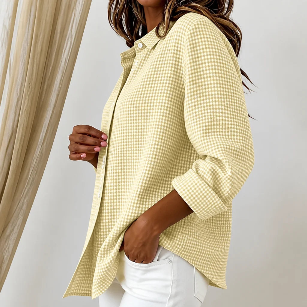 Yellow Women's Vintage Plaid Shirt with Button-Front & Relaxed Fit