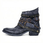 Blue Women's Vintage Boots with Studded Straps & Buckle Detail — Selma - Side Profile B