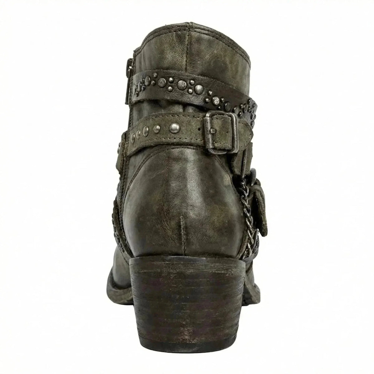 Green Women's Vintage Boots with Studded Straps & Buckle Detail — Selma - Back Full Alt