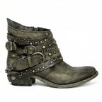 Green Women's Vintage Boots with Studded Straps & Buckle Detail — Selma - Side Profile D