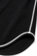 Women's Waffle Knit Henley Top with Contrast Stitch Detail - Close Up Hem