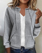 Gray Women's Cotton Blend Jacket with Hooded Zip-Up Design & Relaxed Fit — Vanessa