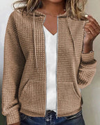 Khaki Women's Cotton Blend Jacket with Hooded Zip-Up Design & Relaxed Fit — Vanessa