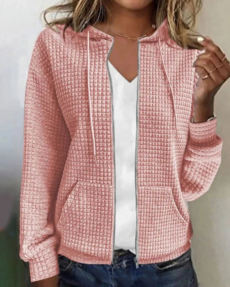 Pink Women's Cotton Blend Jacket with Hooded Zip-Up Design & Relaxed Fit — Vanessa