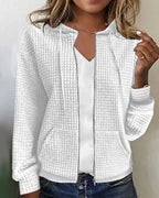 White Women's Cotton Blend Jacket with Hooded Zip-Up Design & Relaxed Fit — Vanessa