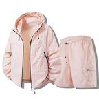 Ice Rose Men's Waterproof Jacket Set with Hooded Windbreaker & Cargo Shorts - Studio Flat