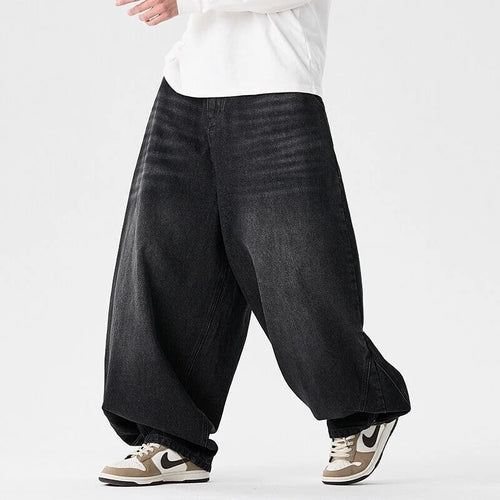 Black Men's Baggy Jeans with Wide-Leg Silhouette & Relaxed Low-Crotch Fit — Edmund