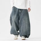 Dark Blue Men's Baggy Jeans with Wide-Leg Silhouette & Relaxed Low-Crotch Fit — Edmund