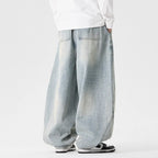 Light Blue Men's Baggy Jeans with Wide-Leg Silhouette & Relaxed Low-Crotch Fit — Edmund - Back Full View