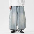 Light Blue Men's Baggy Jeans with Wide-Leg Silhouette & Relaxed Low-Crotch Fit — Edmund - Front Full