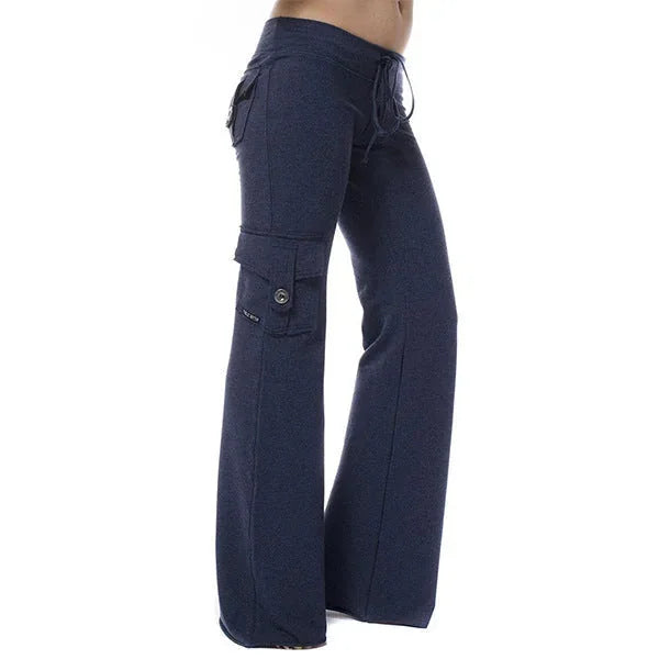 Blue Women's Cargo Pants with Wide-Leg Fit & Relaxed Comfort - Side Pose 2