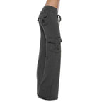 Dark Gray Women's Cargo Pants with Wide-Leg Fit & Relaxed Comfort