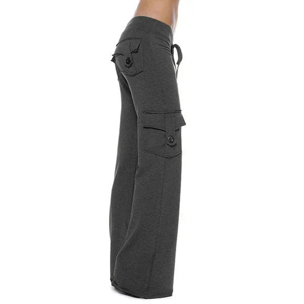 Dark Gray Women's Cargo Pants with Wide-Leg Fit & Relaxed Comfort