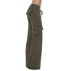Green Women's Cargo Pants with Wide-Leg Fit & Relaxed Comfort - Side Pose 4