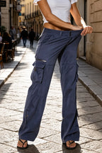 Blue Purple Women's Wide-Leg Cargo Pants with Relaxed Fit & Multiple Pockets