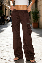 Dark Brown Women's Wide-Leg Cargo Pants with Relaxed Fit & Multiple Pockets