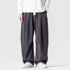 Dark Gray Men's Wide-Leg Corduroy Pants with Drawstring & Pleated Relaxed Fit — Beckett - Front Pose