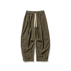Military Green Men's Wide-Leg Corduroy Pants with Drawstring & Pleated Relaxed Fit — Beckett - Flat Lay