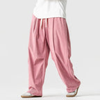 Pink Men's Wide-Leg Corduroy Pants with Drawstring & Pleated Relaxed Fit — Beckett