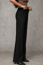 Black Women's Wide Leg Trousers with High-Waisted Comfort Waistband