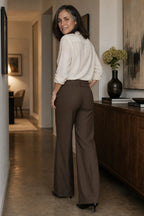 Women's Wide Leg Trousers with High-Waisted Comfort Waistband - Back Full Hallway
