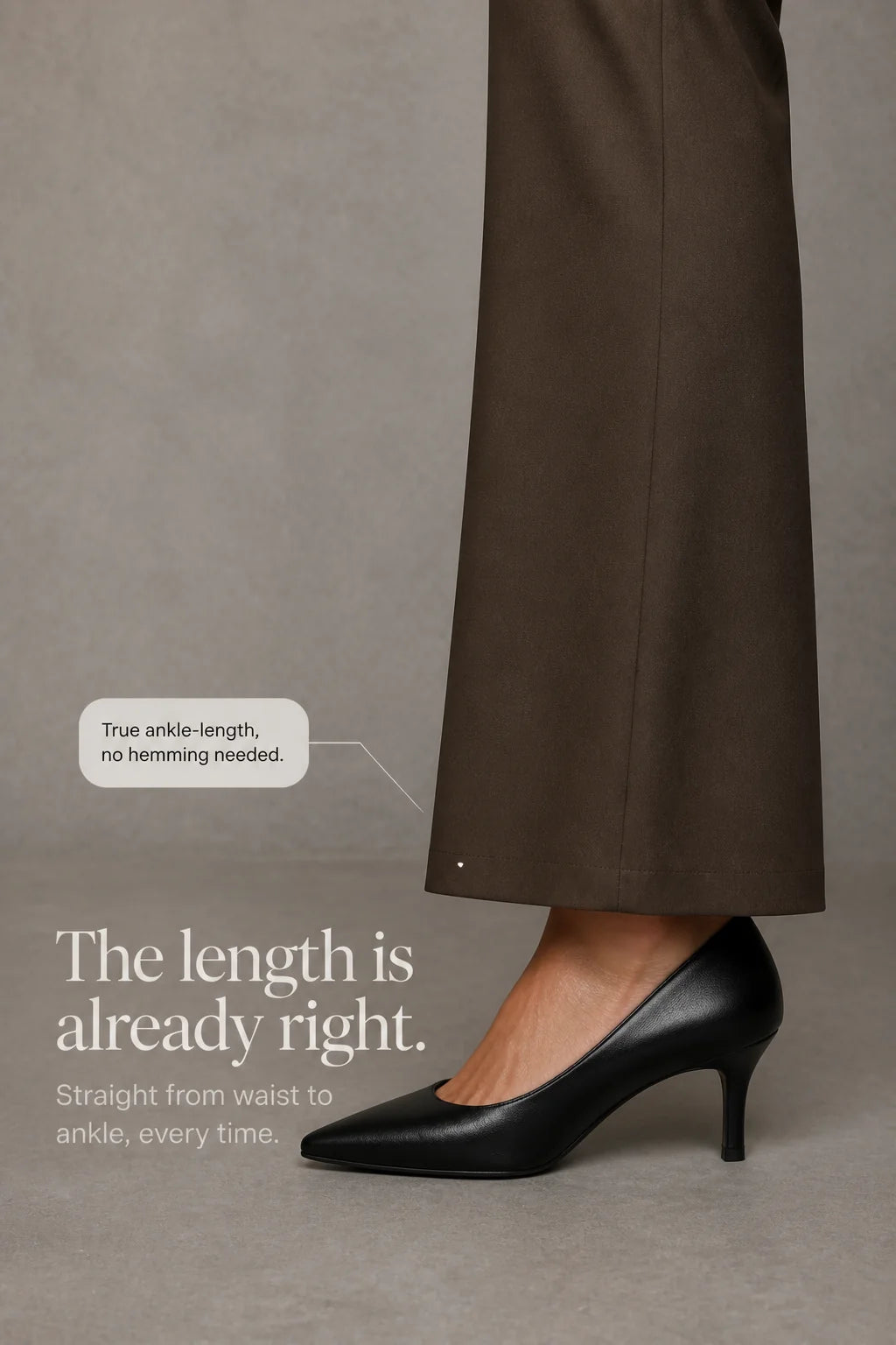 Women's Wide Leg Trousers with High-Waisted Comfort Waistband - Hem Heel Detail