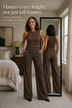 Women's Wide Leg Trousers with High-Waisted Comfort Waistband - Mirror Front Back Reflection