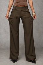 Coffee Women's Wide Leg Trousers with High-Waisted Comfort Waistband