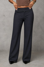 Dark Grey Women's Wide Leg Trousers with High-Waisted Comfort Waistband