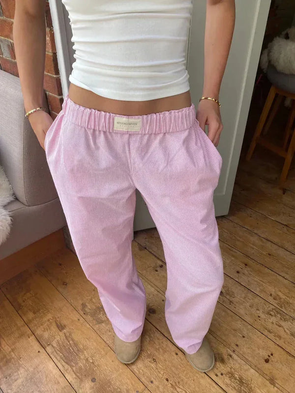 Pink Women's Wide-Leg Lounge Pants with Elastic Waistband & Side Pockets — Zora - Front Full