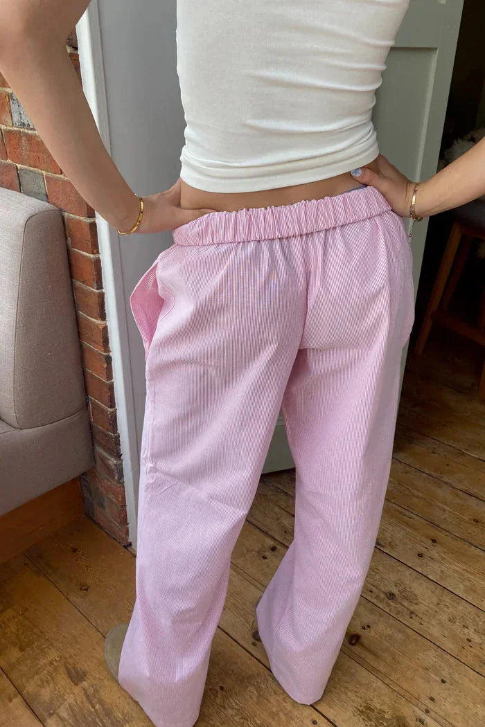 Pink Women's Wide-Leg Lounge Pants with Elastic Waistband & Side Pockets — Zora