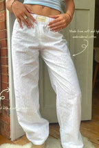 White Women's Wide-Leg Lounge Pants with Elastic Waistband & Side Pockets — Zora
