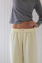Yellow Women's Wide-Leg Lounge Pants with Elastic Waistband & Side Pockets — Zora - Front Close Waist