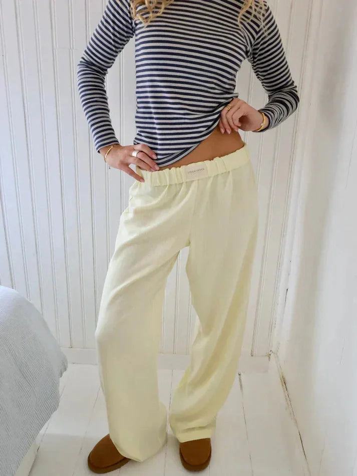 Yellow Women's Wide-Leg Lounge Pants with Elastic Waistband & Side Pockets — Zora