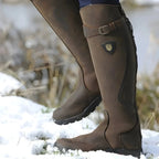 Brown Women's Waterproof Leather Riding Boots with Buckle Strap — Miranda - Outdoor Snow Walk