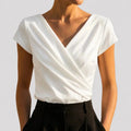 Women's Wrap Blouse with Draped V-Neck & Satin Finish — Kayla