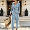 Women's Velvet Jumpsuit with Wrap Top & Wide Ankle-Length Leg — Marielle