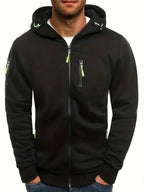 Black Men's Zip-Up Hoodie with Adjustable Hood & Multi-Pocket Design — William