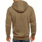 Brown Men's Zip-Up Hoodie with Adjustable Hood & Multi-Pocket Design — William - Back Pose