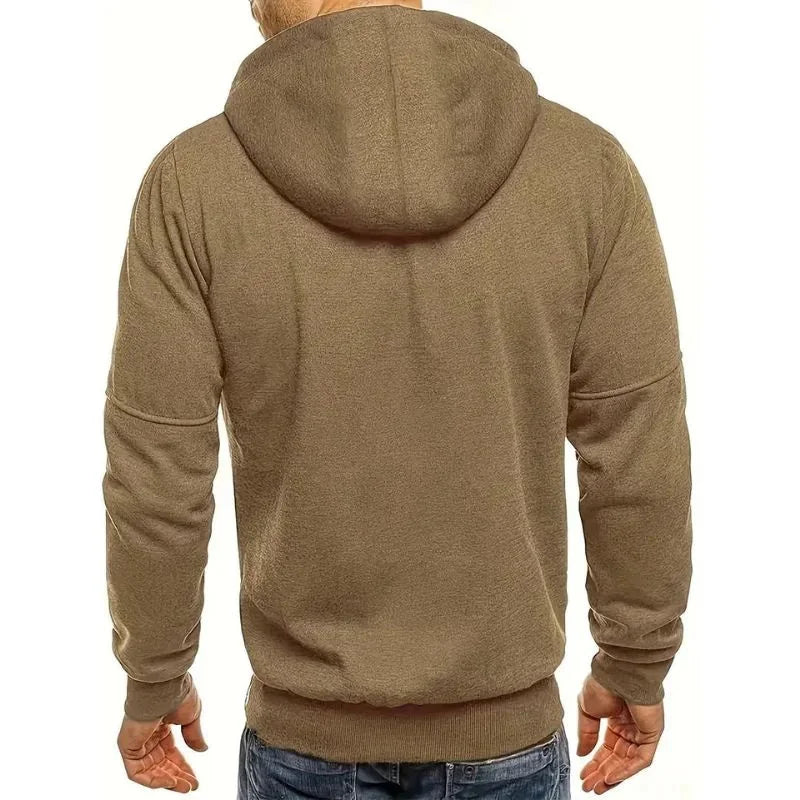 Brown Men's Zip-Up Hoodie with Adjustable Hood & Multi-Pocket Design — William - Back Pose