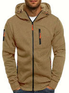 Brown Men's Zip-Up Hoodie with Adjustable Hood & Multi-Pocket Design — William