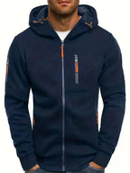 Dark Blue Men's Zip-Up Hoodie with Adjustable Hood & Multi-Pocket Design — William