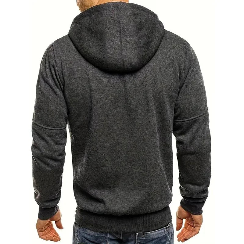 Dark Grey Men's Zip-Up Hoodie with Adjustable Hood & Multi-Pocket Design — William - Back Detail